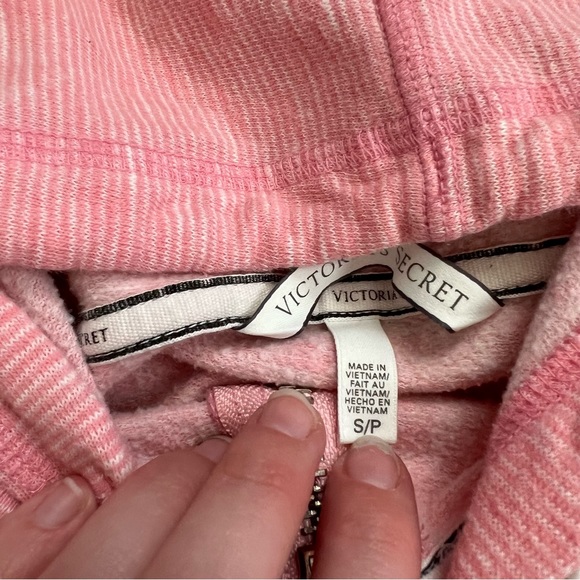 🌟SOLD🌟Victoria’s Secret pink striped drawstring hoodie - Picture 3 of 4